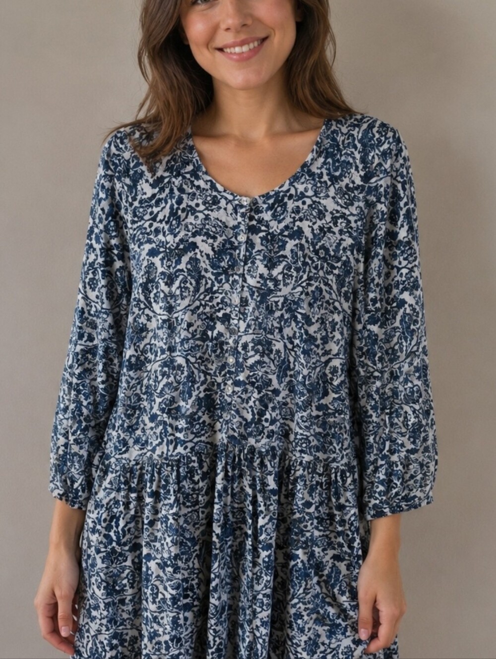 Peruvian Connection Pima Cotton-blend Babydoll Tunic Dress Flowers Garden